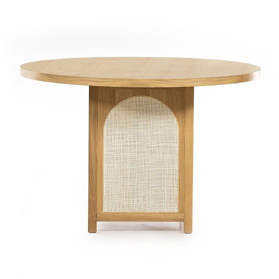 Allegra 45.5" Light Brown Oak and Natural Cane Round Dining Table