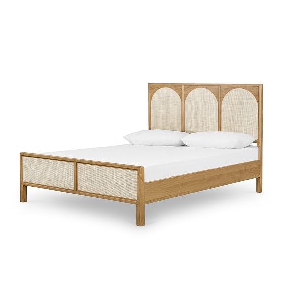 Mahalia Queen Light Brown Oak and Natural Woven Cane Bed