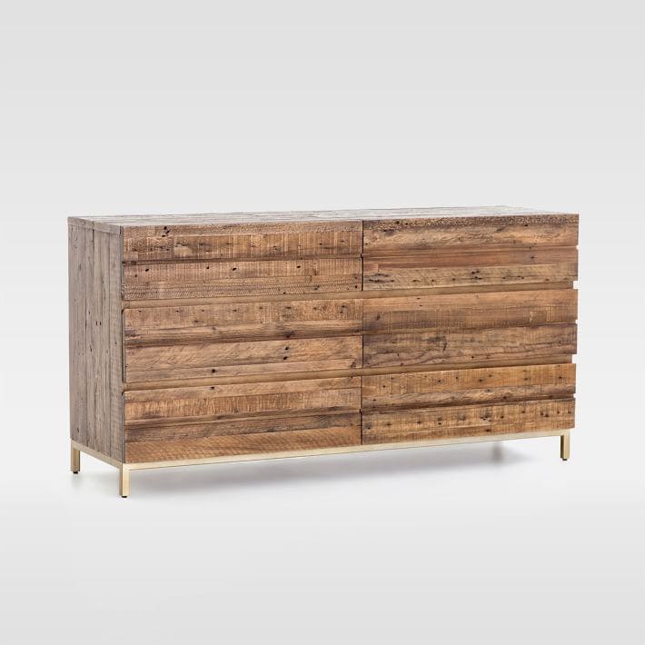 Reclaimed Wood 60" Iron Base 6-Drawer Dresser