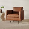 Astrid Mid Century Modern Brown Upholstered Leather Wood Swivel Club Chair