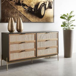 Lofted Rattan & Wood 6-Drawer Dresser (63")