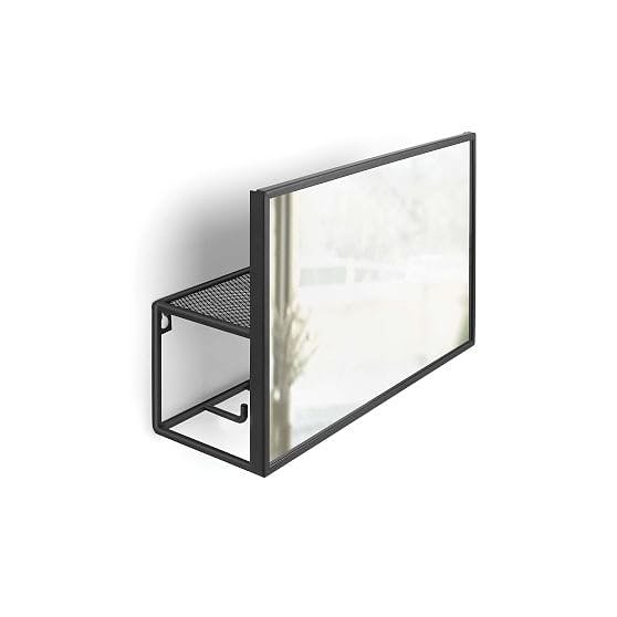 Classic Black Metal Framed Rectangular Wall Mirror with Storage