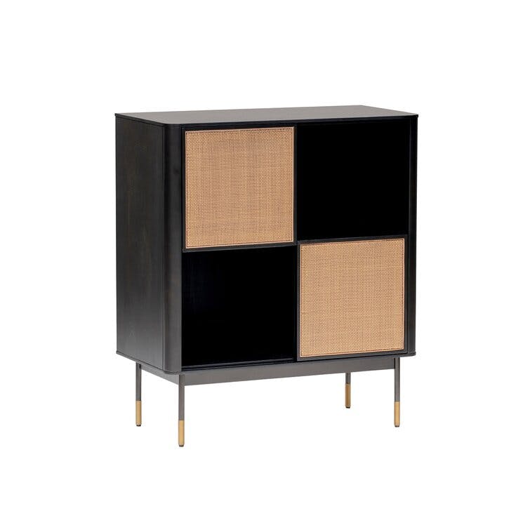 Ayres 33" Natural Wicker and Black Steel Accent Cabinet