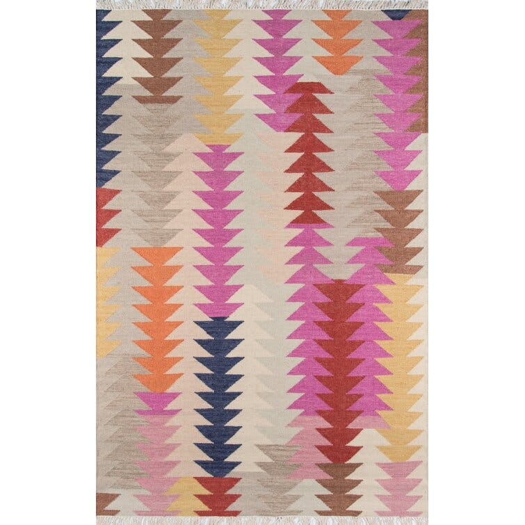 Bronson Geometric Handwoven Wool Gray/Pink/Beige Area Rug