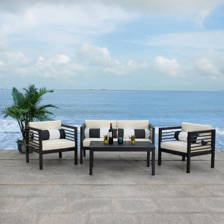 Arlethe 4-Person Black Outdoor Seating Group with Beige Cushions