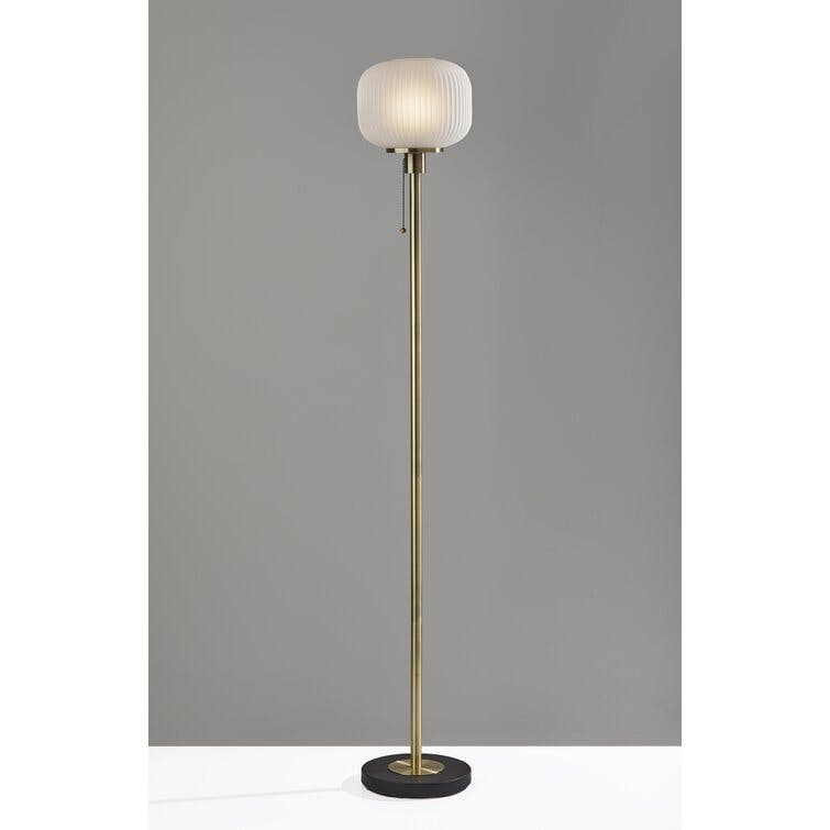 Nausica 65" Antique Brass Ribbed Glass Floor Lamp