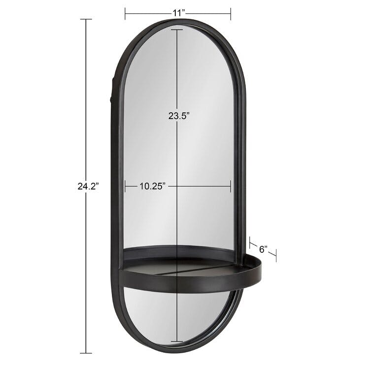 Lumi 11"x24" Silver Oval Metal Wall Mirror with Shelves