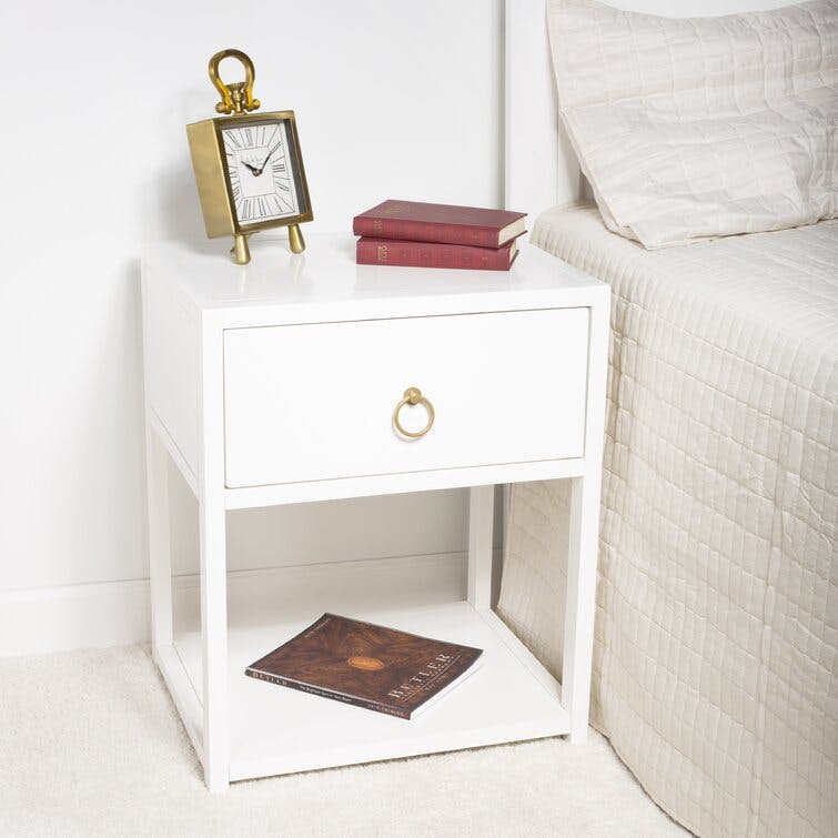 Elin 1-Drawer White Wood End Table