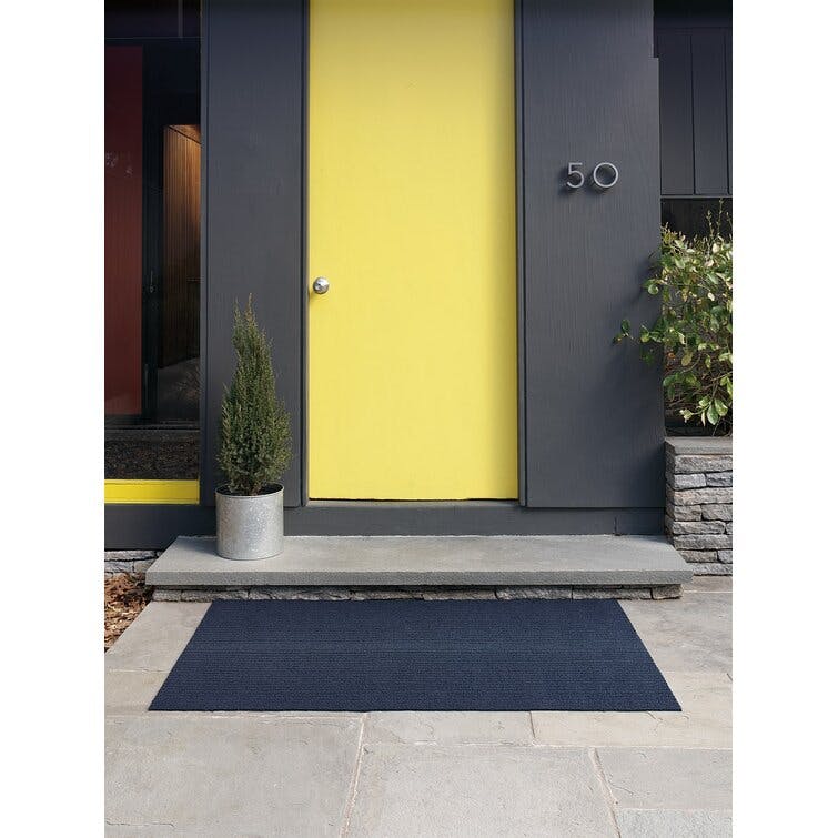 Chilewich Blue Stripe 24"x72" Easy Care Shag Doormat