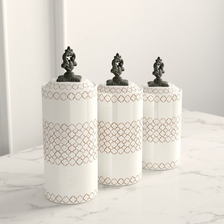 3 Piece White Ceramic Kitchen Canister Set