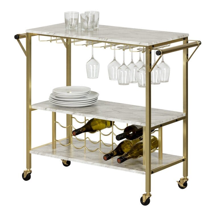 Maliza Metal Bar Cart with Wine Storage and Glass Rack