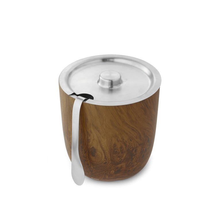 Wood S'well Triple-Layered Vacuum-Insulated Stainless Steel Ice Bucket with Tongs, Teakwood