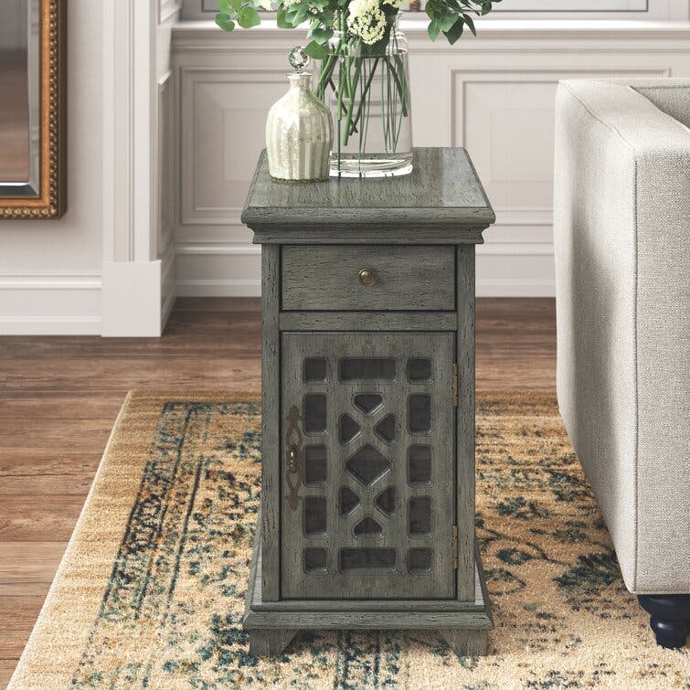 Lucille 25" Gray End Table with Storage and Charging Station