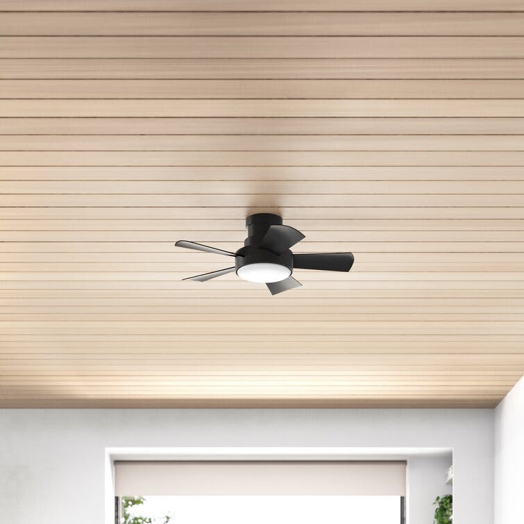 Vox 5 - Blade Outdoor LED Smart Flush Mount Ceiling Fan with Wall and Remote Control and Light Kit Included