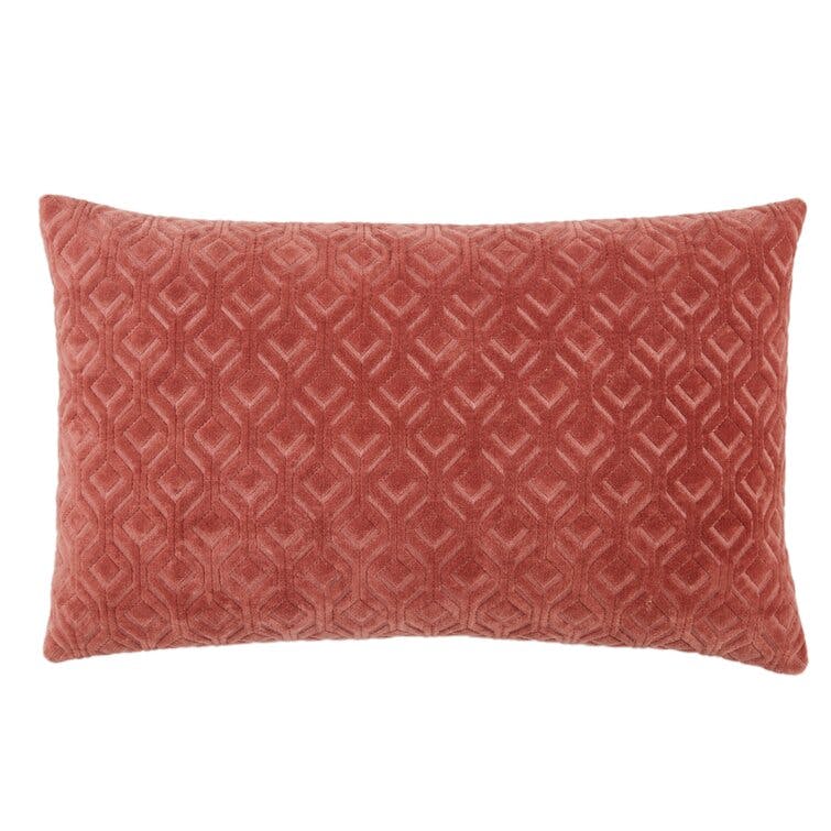 Lorient Diamond Embroidered Cotton Velvet Lumbar Pillow in Dark Pink