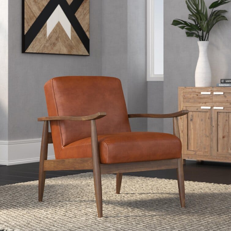 Bantry Caramel Vegan Leather Wooden Base Accent Chair