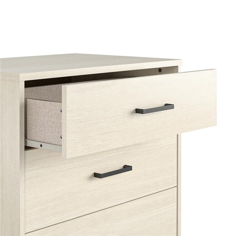 Kelly Coastal Ivory Oak 5-Drawer Dresser with Metal Base