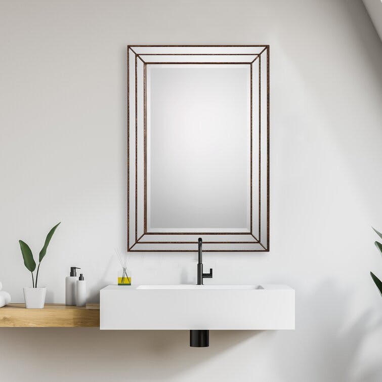 Almyra Beveled Grooved Metal Accent Mirror