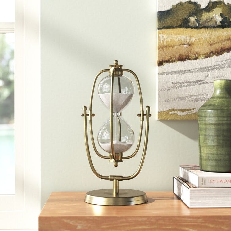 Lotte 13" Brass Glass Hourglass with Rotating Stand