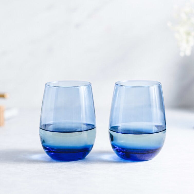 Libbey Classic Blue 15.25oz Stemless Wine Glasses, Set of 6