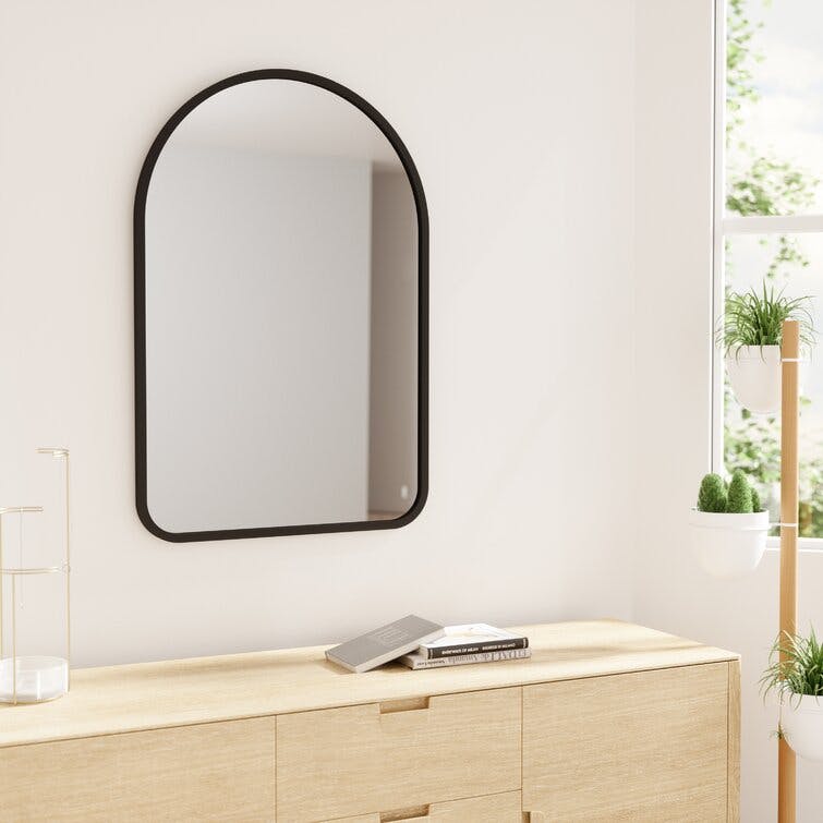 Modern Hub 39.5'' Black Wood Arched Wall Mirror