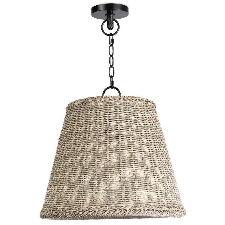 Augustine Large Weathered White Rattan Outdoor Pendant Light