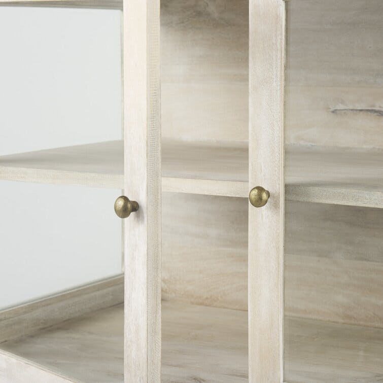 Warner Light Brown Solid Wood & Black Metal Storage Cabinet with Glass Doors