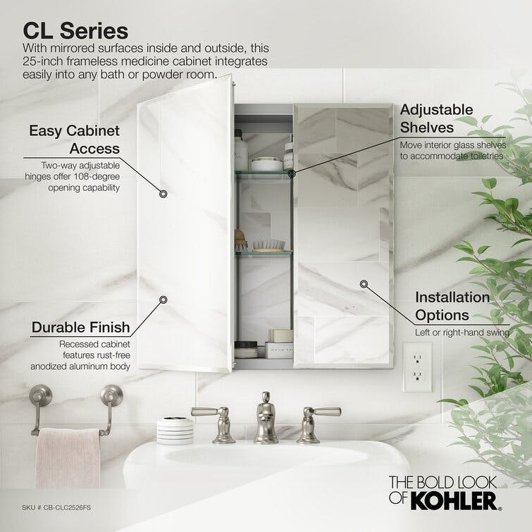 CLC Aluminum Two-Door Medicine Cabinet With Mirrored Doors, Beveled Edges