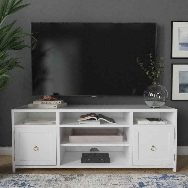 Lark Transitional White Freestanding TV Stand with Cabinet