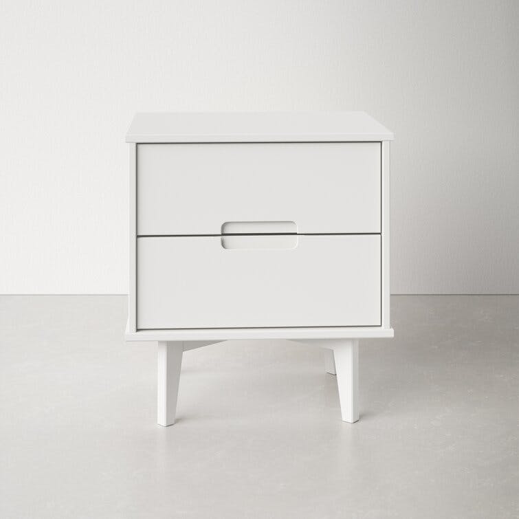 Mags 2-Drawer White Groove Handle Wood Nightstand