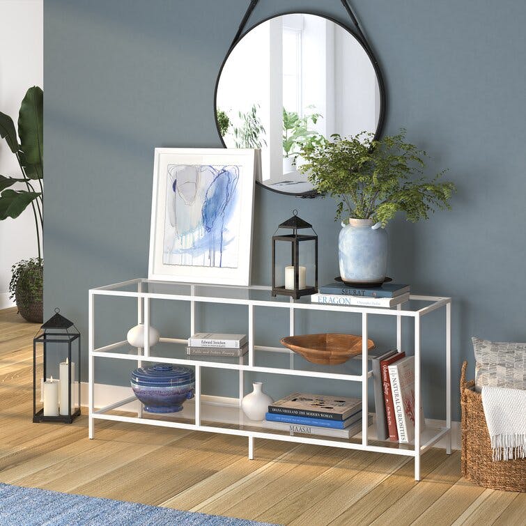 Wylan 55" Matte White Media Console with Glass Shelves