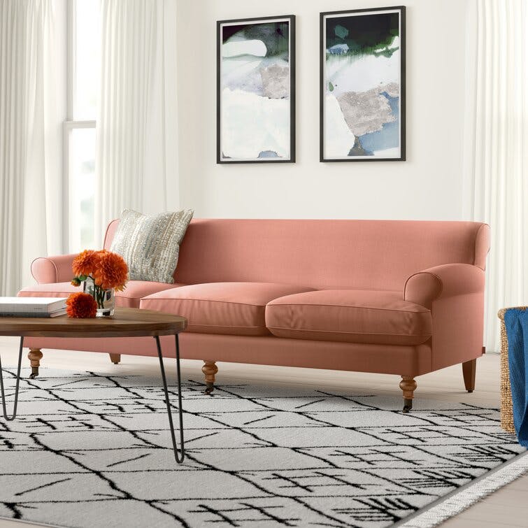 Harbour 88" Peach Orange Velvet Upholstered Sofa