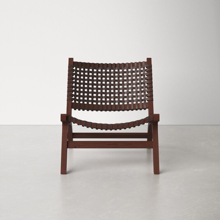 Denman Brown Genuine Leather Woven Side Chair