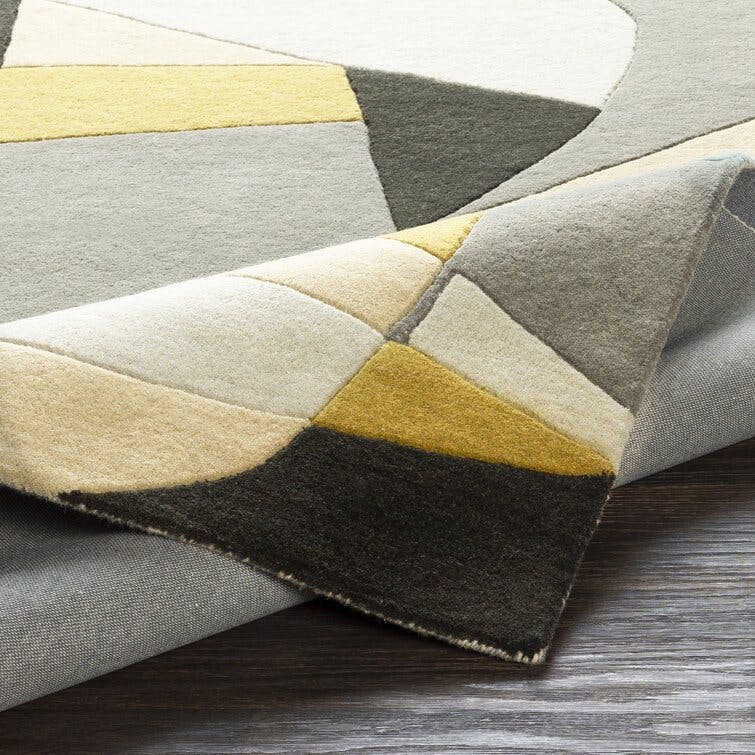 Gaye Geometric Handmade Tufted Wool Gray/Khaki/Teal Area Rug