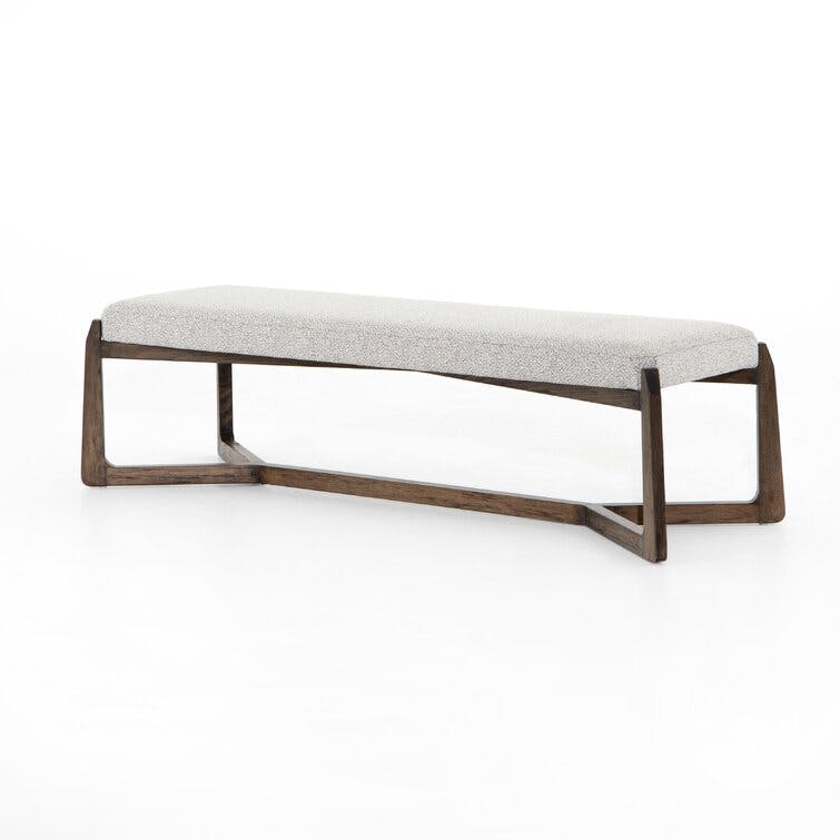 Roscoe Mid Century Modern Grey Upholstered Wood Entryway Bench