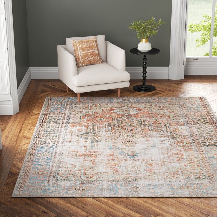 Skye 7'6"x9'6" Terracotta and Blue Polyester Area Rug