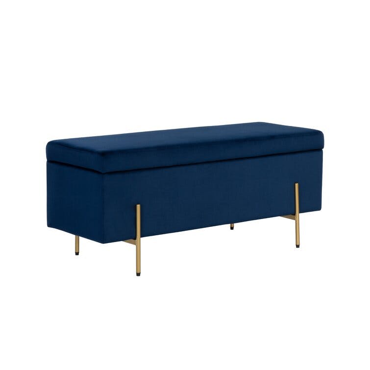 Rockwell Navy Blue Velvet & Gold Metal Storage Bench