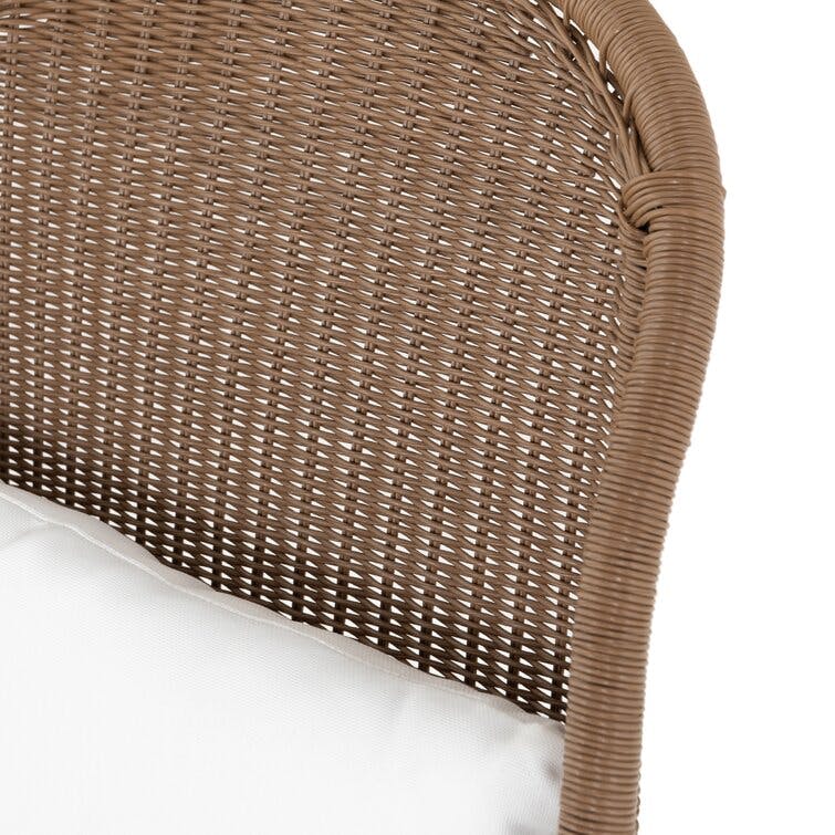 Lily Coastal Beach White Cushion Upholstered Woven Outdoor Dining Side Chair