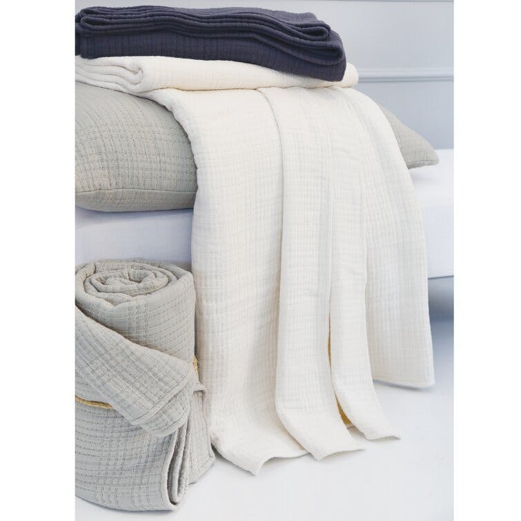 Arrowhead Textured Cotton Blanket by Pom Pom at Home - Mist / Twin