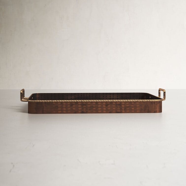 Tempo 24"x15" Antique Copper Rectangular Tray with Brass Handles