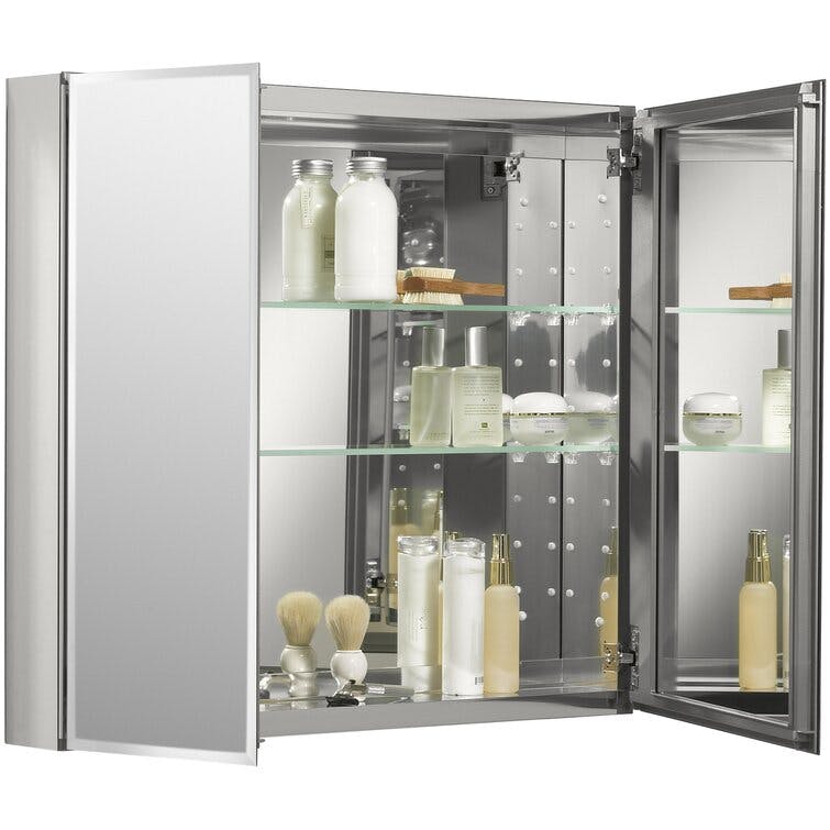 CLC Aluminum Two-Door Medicine Cabinet With Mirrored Doors, Beveled Edges