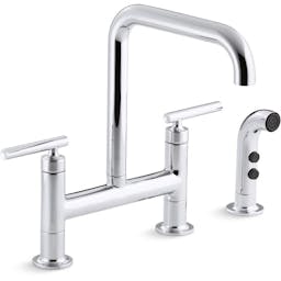 Kohler Purist® Two Handle Deck-Mounted Bridge Kitchen Sink Faucet with Pull Out Side Sprayer