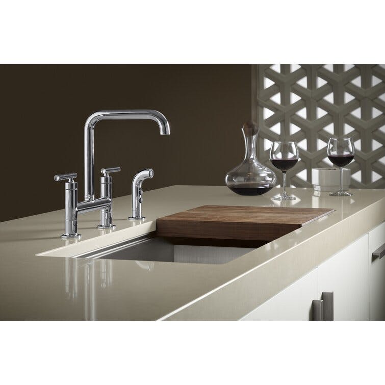 Kohler Purist® Two Handle Deck-Mounted Bridge Kitchen Sink Faucet with Pull Out Side Sprayer
