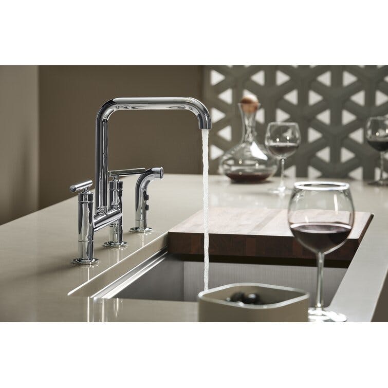 Purist Bridge Polished Chrome Kitchen Faucet with Side Spray