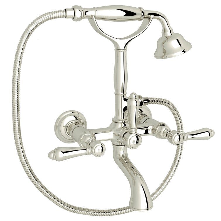 Classic Elegance Polished Nickel Wall-Mounted Tub Filler with Porcelain Handles