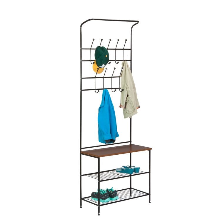 Hall Tree 25.79" Wide Black with Bench and Shoe Storage