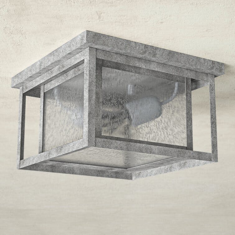 Vermont Seeded Square Weathered Pewter Outdoor Flush Mount