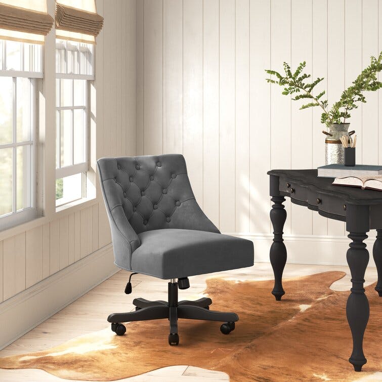 Soho Tufted Grey Velvet Swivel Office Chair