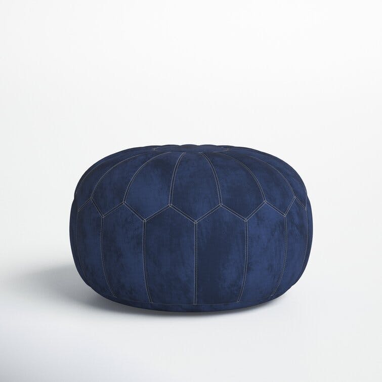 Kelsey Round Blue Upholstered Pouf Ottoman