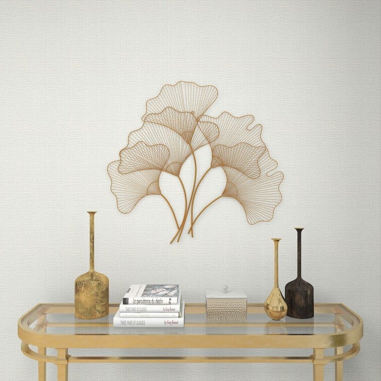CosmoLiving 36"x33" Gold Metal Glam Floral Wall Decor